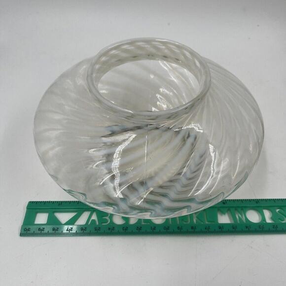 Antique Mt. Washington Opalescent White Swirl Optic Glass Vase Metal Band Base - Picture 7 of 7